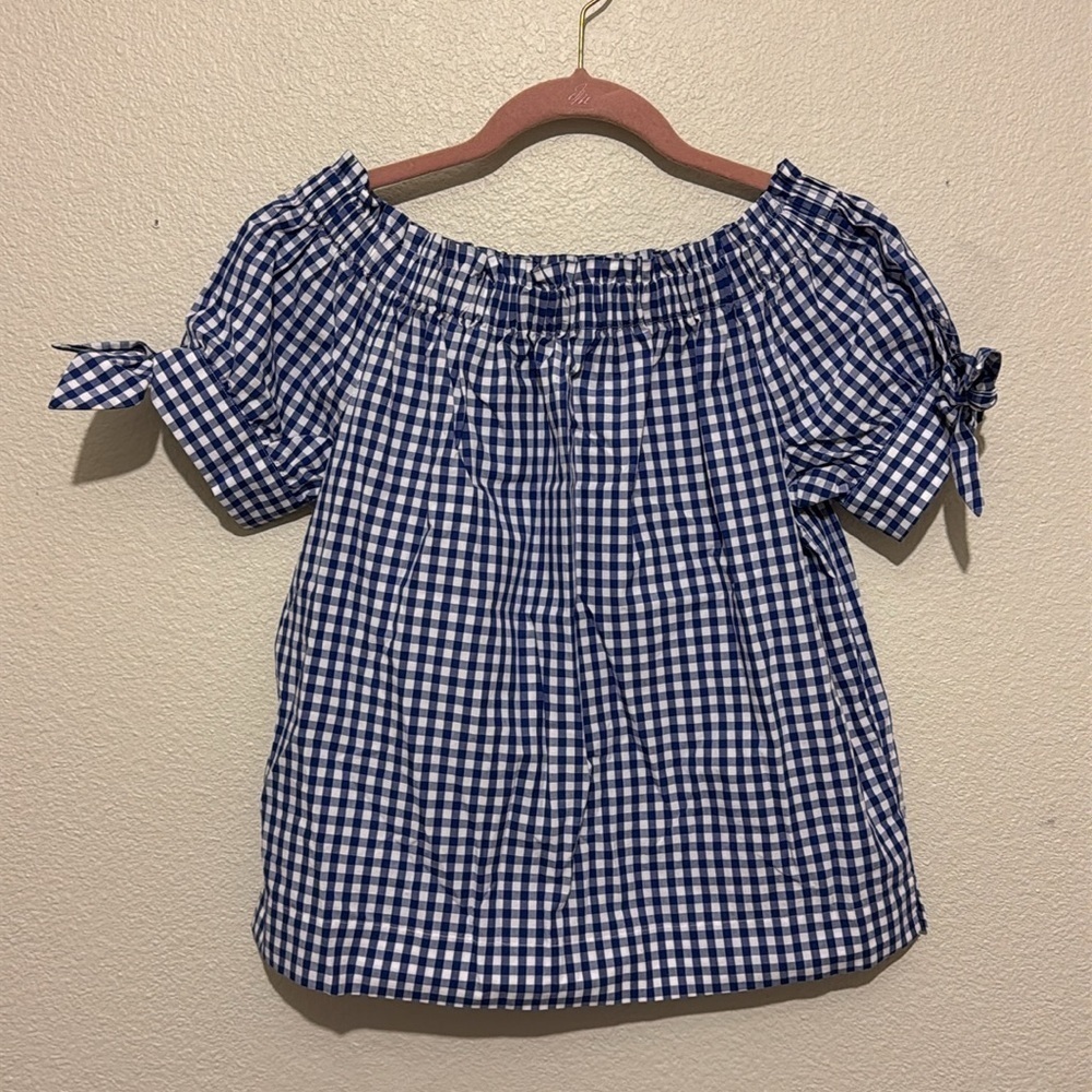 J. Crew Gingham Off the Shoulder Top - Picture 2 of 5